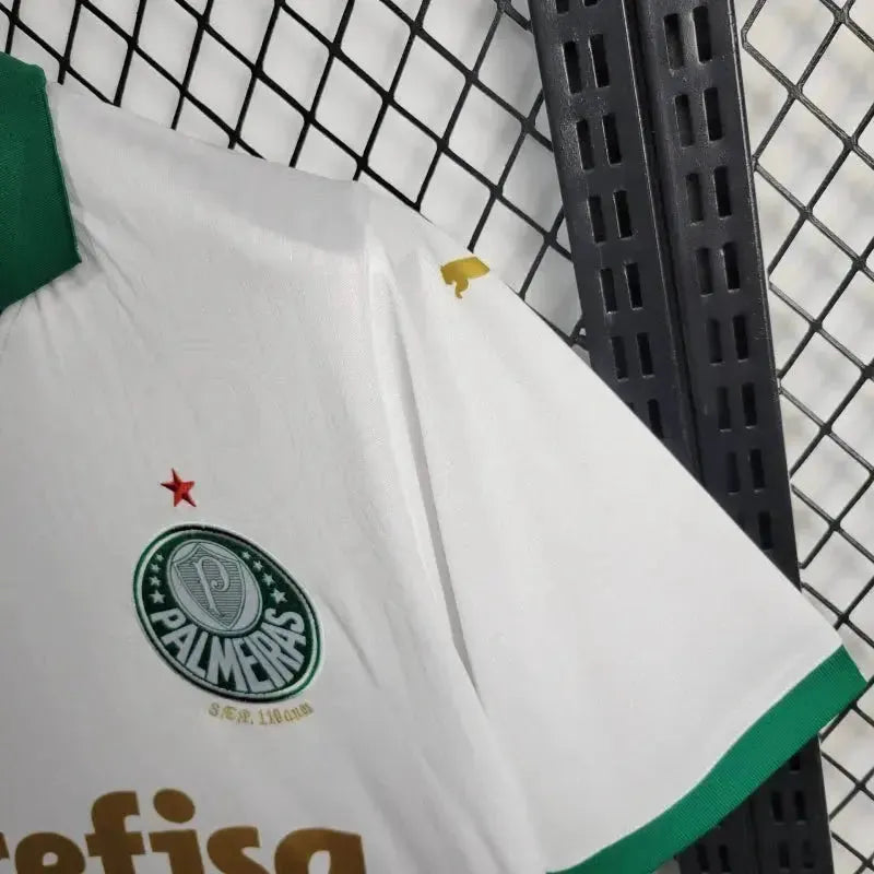 Palmeiras Away 24/25 Shirt - Men's White Fan Shirt + Brasileirão and Avanti Patch + Sponsorships
