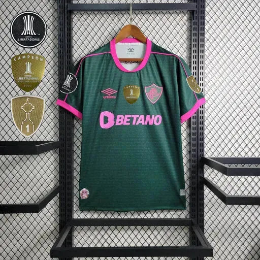 Fluminense Away II Shirt 23/24 - Men's Green and Pink Fan Shirt + Libertadores Patches