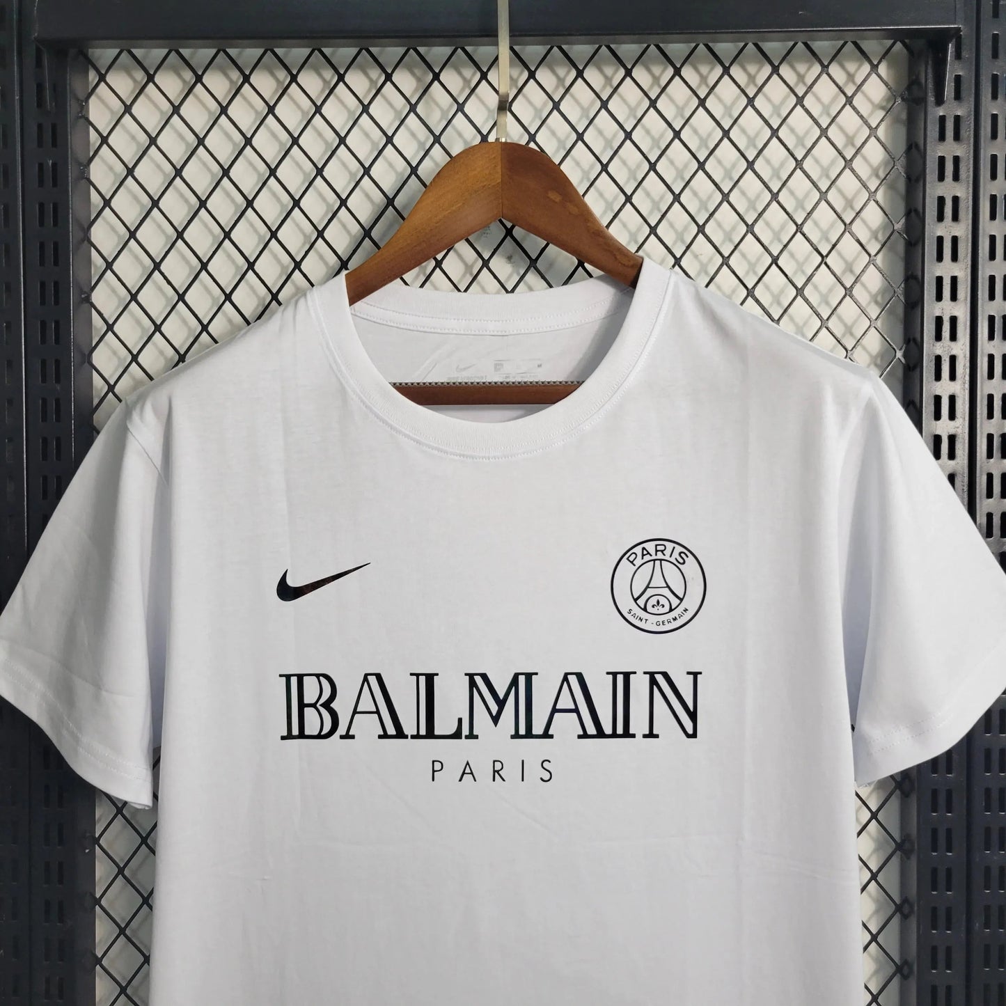 BALMAIN Men's Reflective PSG Fan Shirt - White