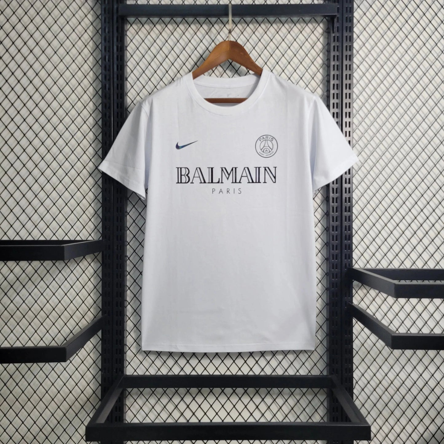 BALMAIN Men's Reflective PSG Fan Shirt - White