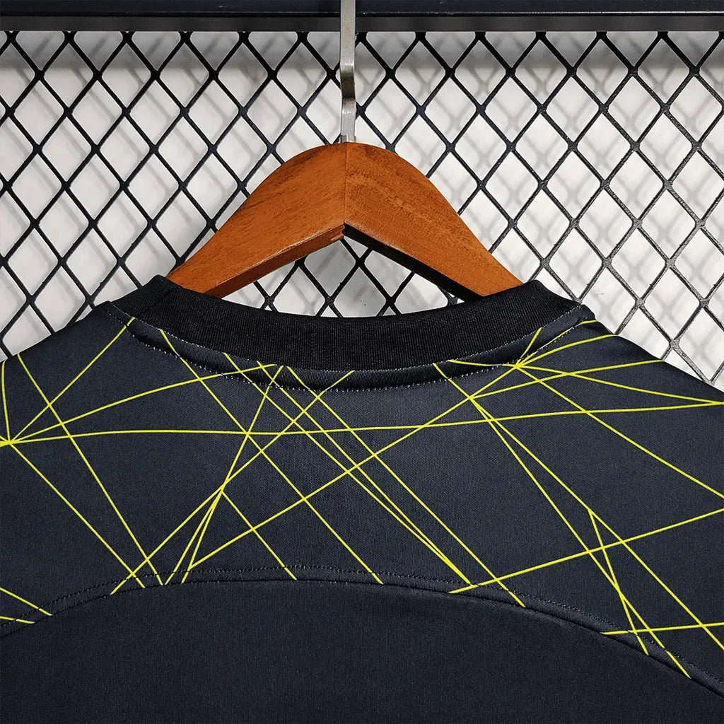 PSG V Away Shirt 23/24 - Men's Black and Yellow Fan Shirt