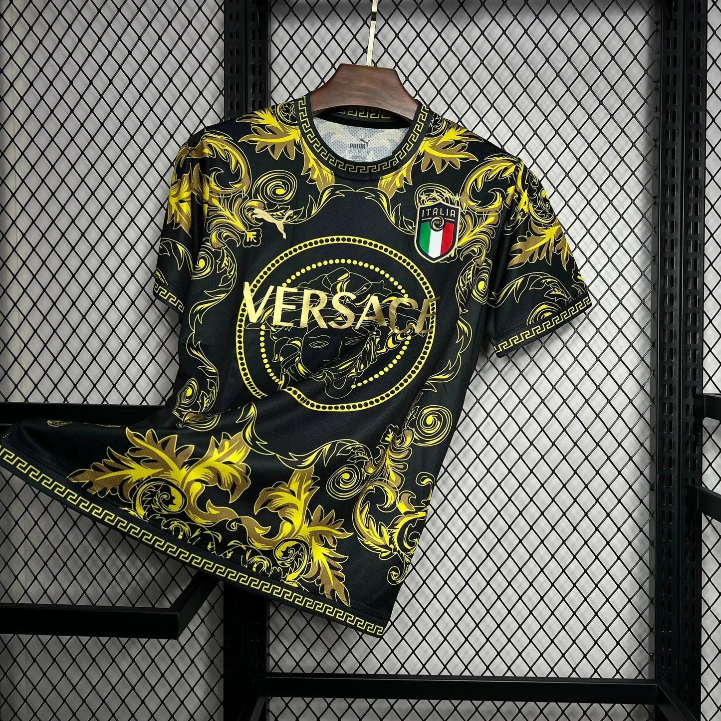 Italy x Versace 23/24 Men's Fan Shirt Black and Yellow