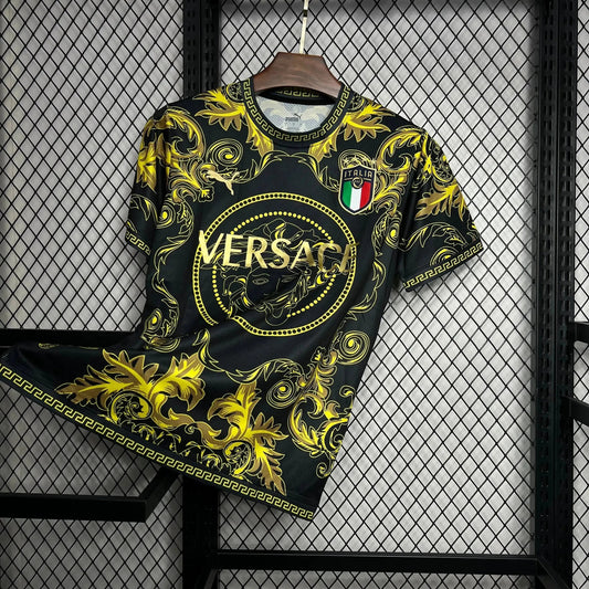 Italy x Versace 23/24 Men's Fan Shirt Black and Yellow