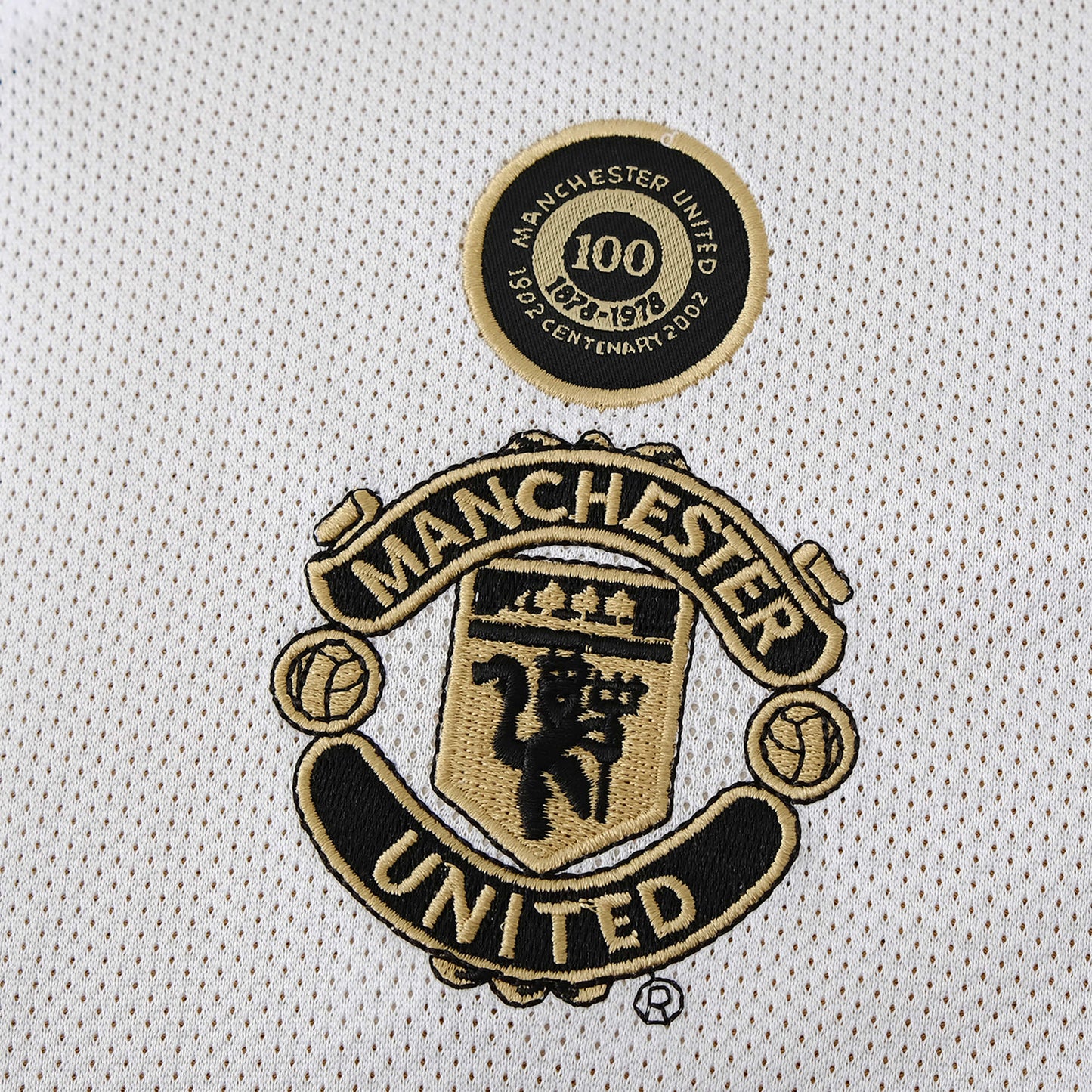 Manchester United 100 Years Retro Edition 2001/02 Shirt - Men's White, Black and Gold Long Sleeve Fan Shirt - Double Sided