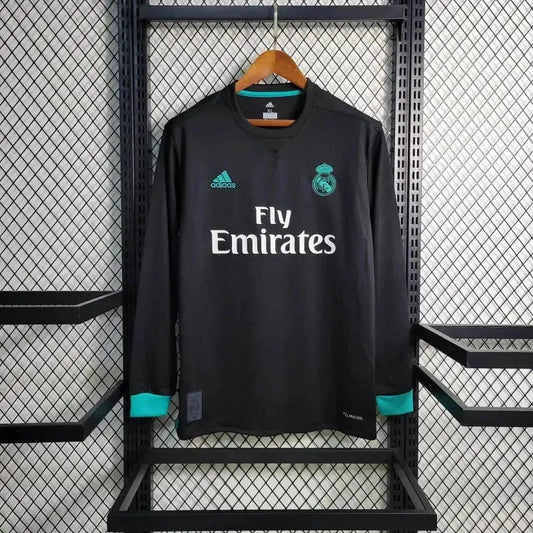 Real Madrid Away Retro Shirt 2017/18 - Men's Fan Shirt Black and Blue Long Sleeve