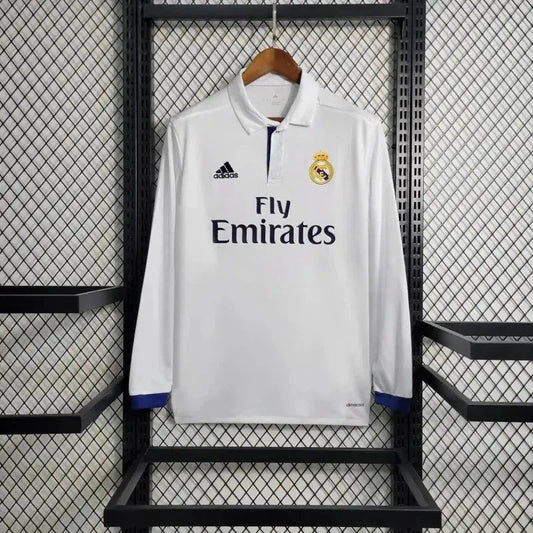 Real Madrid Home Retro 2016/17 Men's Fan Shirt White Long Sleeve