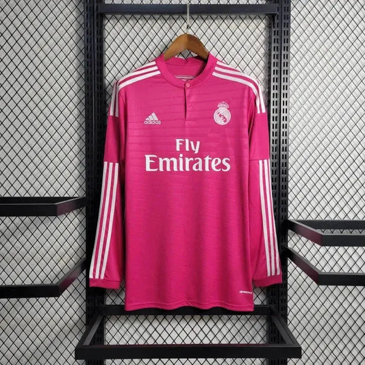 Real Madrid Away Retro Shirt 2014/15 - Men's Pink Fan Long Sleeve