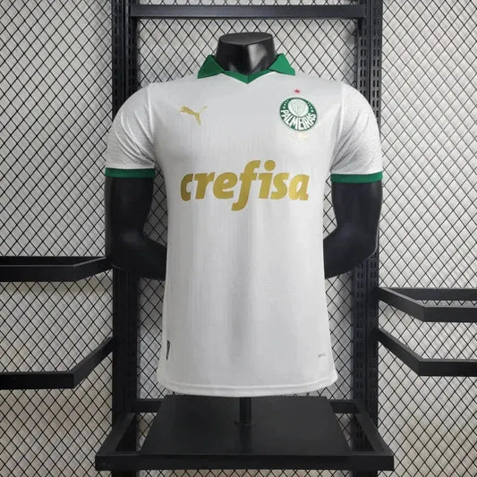 Palmeiras Away 24/25 Shirt - Men's Player White and Gold + Brasileirão and Avanti Patch + Sponsorships