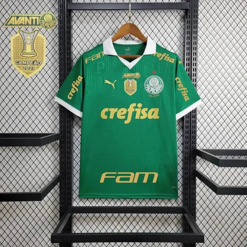 Palmeiras Home 24/25 Shirt - Men's Green Fan Shirt + Brasileirão and Avanti Patch + Sponsorships