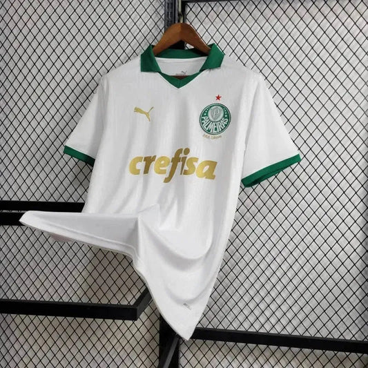 Palmeiras Away 24/25 Shirt - Men's White Fan Shirt + Brasileirão and Avanti Patch + Sponsorships