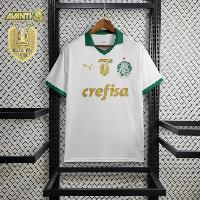 Palmeiras Away 24/25 Shirt - Men's White Fan Shirt + Brasileirão and Avanti Patch + Sponsorships