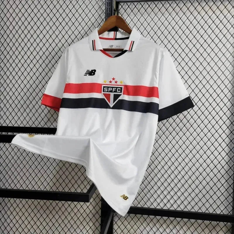 São Paulo Home 24/25 Shirt - Men's New Balance White Fan Shirt + Copa do Brasil Patch + Sponsorships