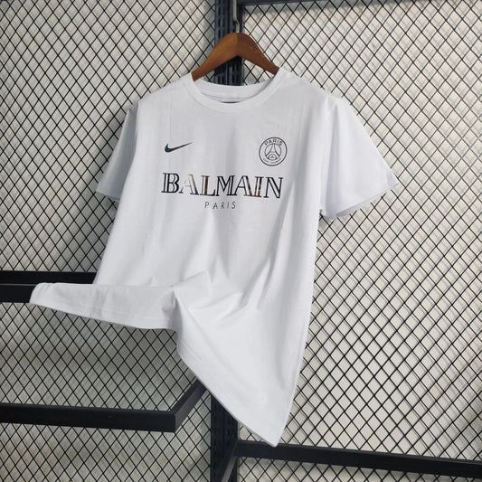 BALMAIN Men's Reflective PSG Fan Shirt - White
