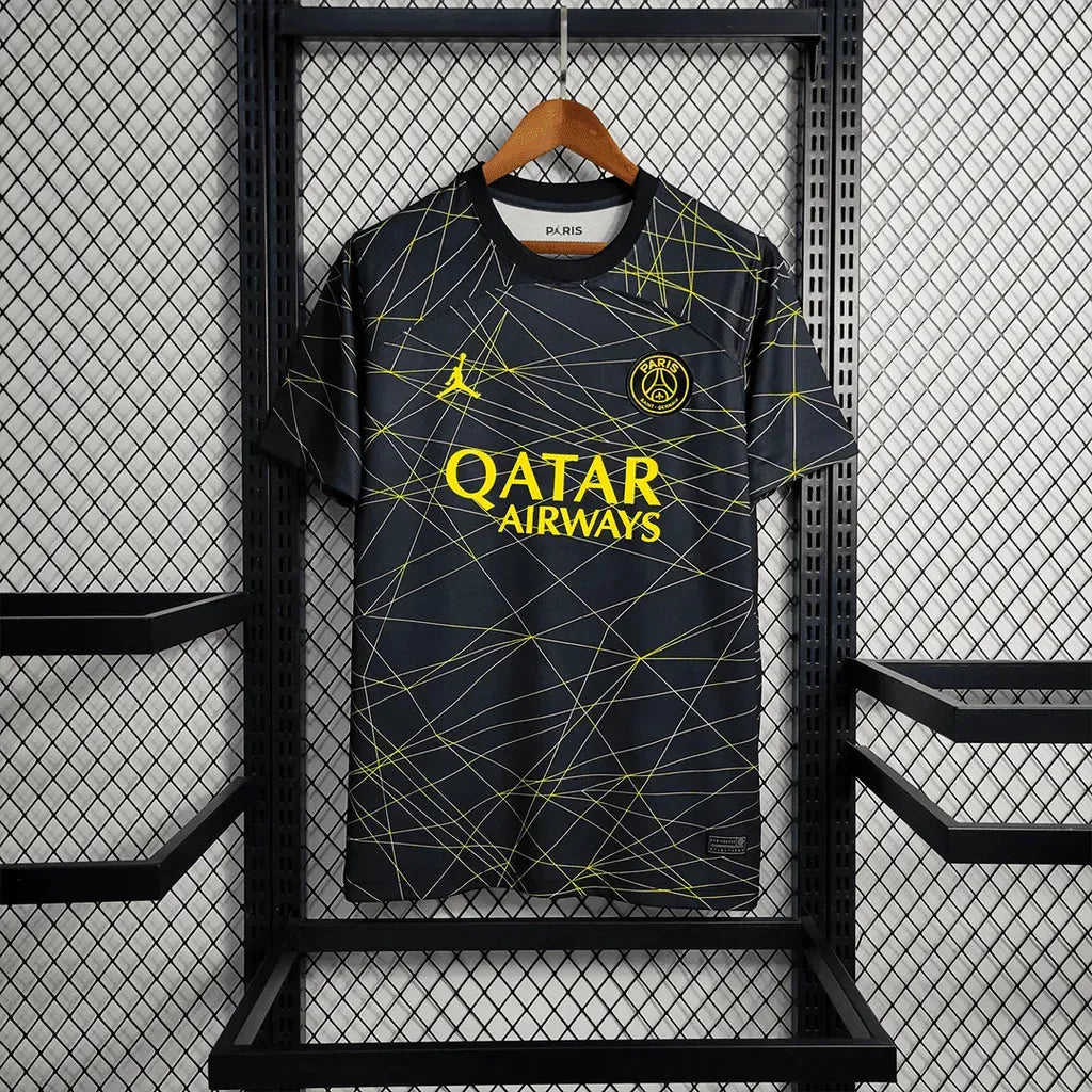 PSG V Away Shirt 23/24 - Men's Black and Yellow Fan Shirt