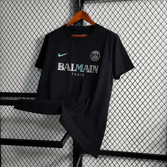 BALMAIN Men's Reflective PSG Fan Shirt - Black