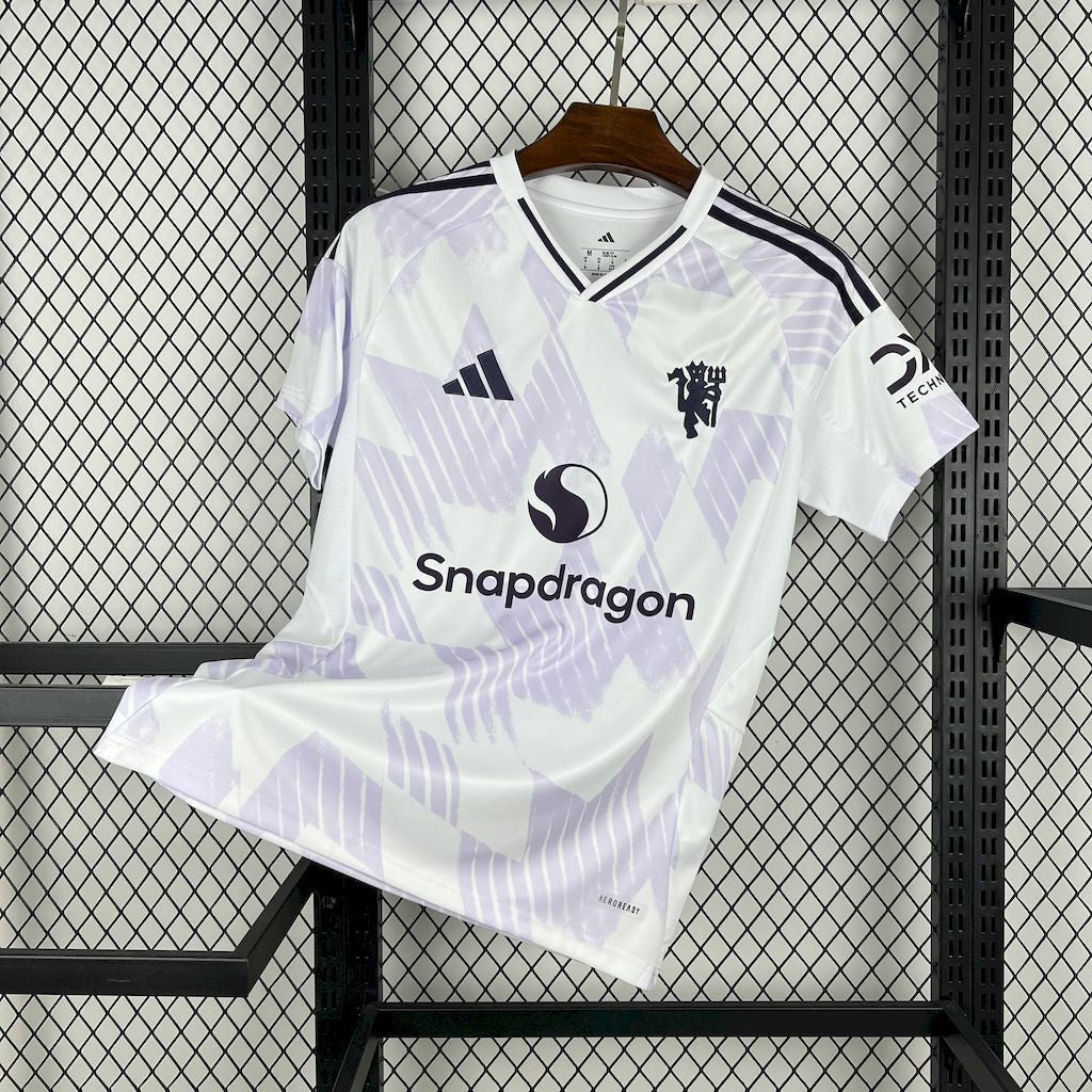 Manchester United Away Shirt 25/26 - Men's White and Purple Fan Shirt