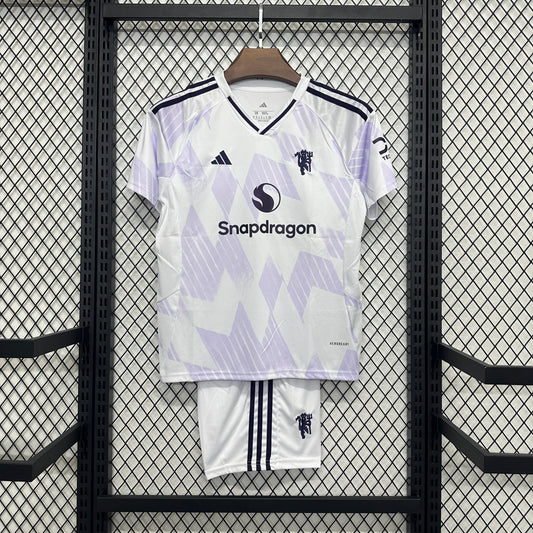 Manchester United Away Shirt 25/26 - Kids Fan White and Purple