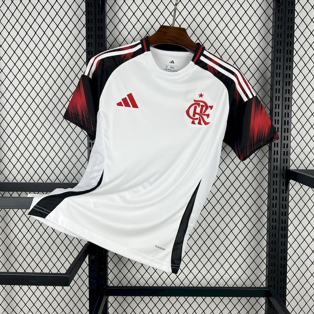 Flamengo Away Shirt 25/26 - Men's White Fan Shirt + Sponsorships + Patch Copa Brasil 2024