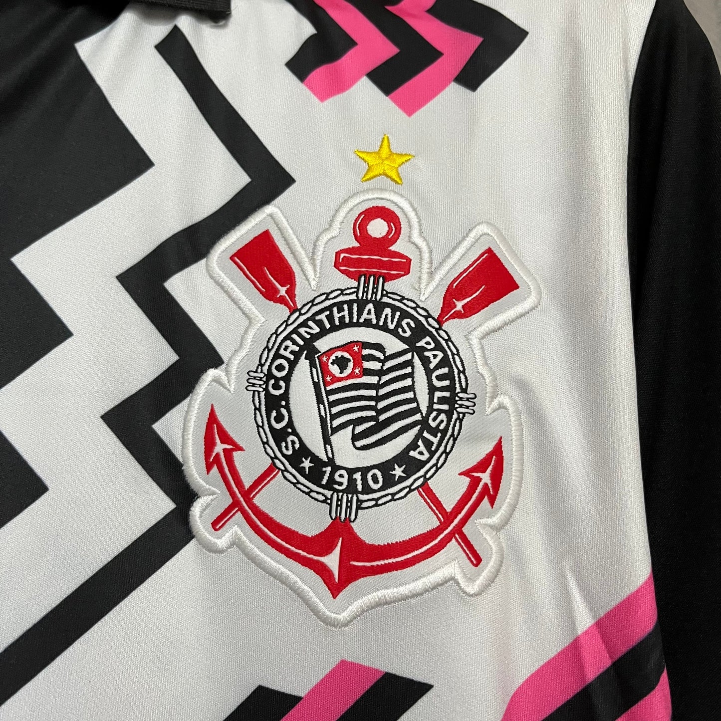 Retro 1998 Timão Goalkeeper Shirt - Men's Fan Black/White/Pink
