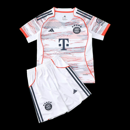 Bayern Munich Away Shirt 25/26 - Kids Fan Shirt White and Orange